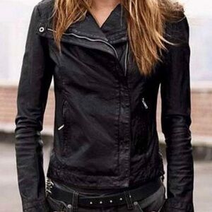 Rezrekshn Leather Zipper Moto Jacket by Esther Chen